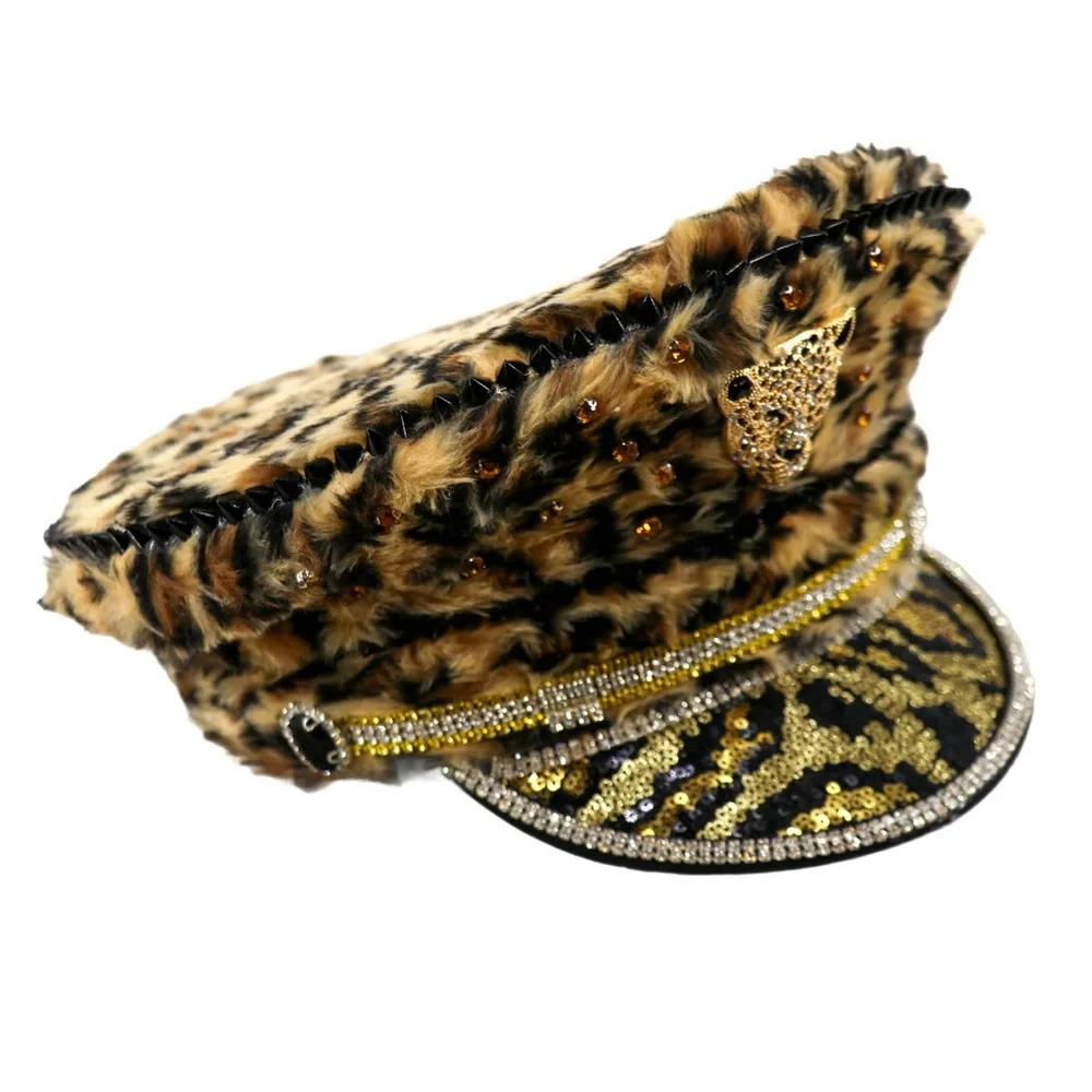Festival Season! Nu Shuz Costumes Leopard Print Faux Fur Embellished Plush Hat